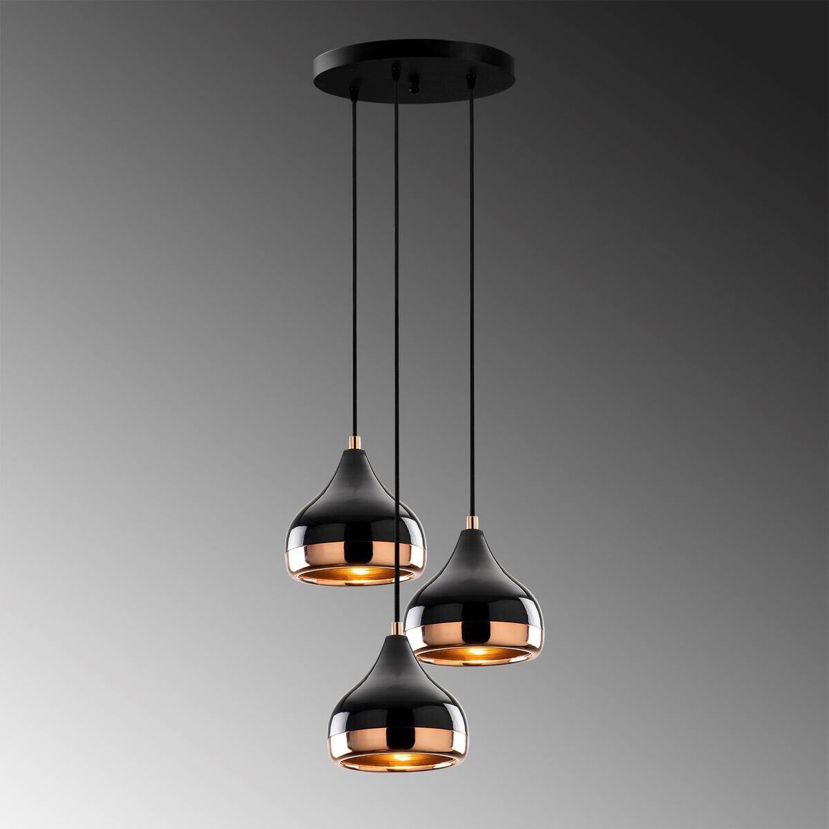 Opviq Pendelleuchte Yildo Kupfer schwarz Metall B/H/T/L/D: ca. 37x111x37x37x37 cm E27 3 Brennstellen