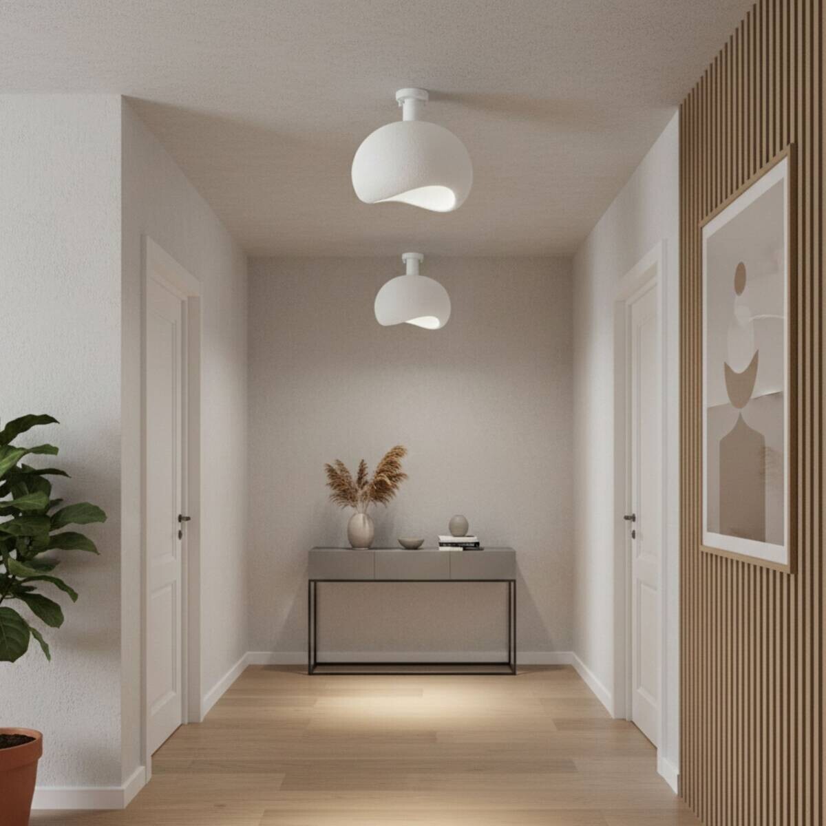 Opviq Deckenleuchte Yontu-15851 weiß Polyester-Mischgewebe Metall B/H/L: ca. 29x33x34 cm E27 1 Brennstellen