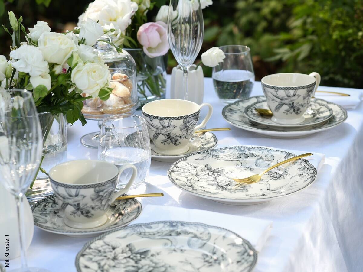 CreaTable Kaffeeservice Adelaide Grau grau Porzellan 12 tlg.