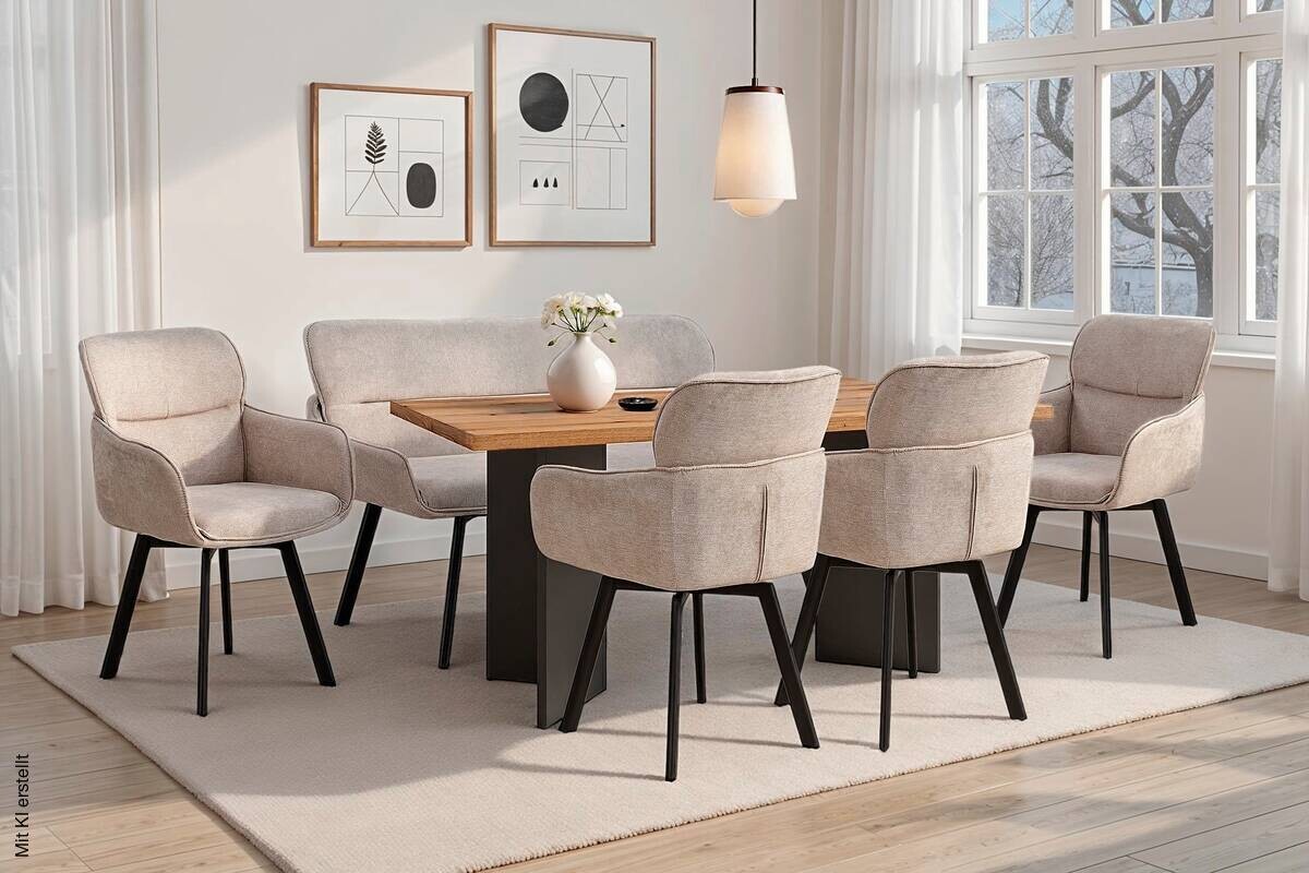 Stuhl RICO, 2er-Set schwarz taupe Metall Stoff B/H/T: ca. 61x90x63 cm