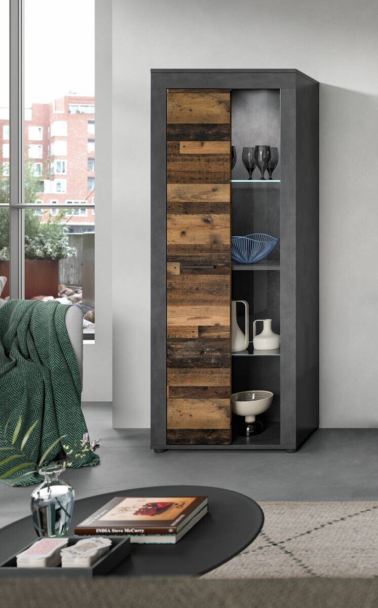 Vitrine Jam Matera Nachbildung Old Wood Nachbildung B/H/T: ca. 159x60x35 cm