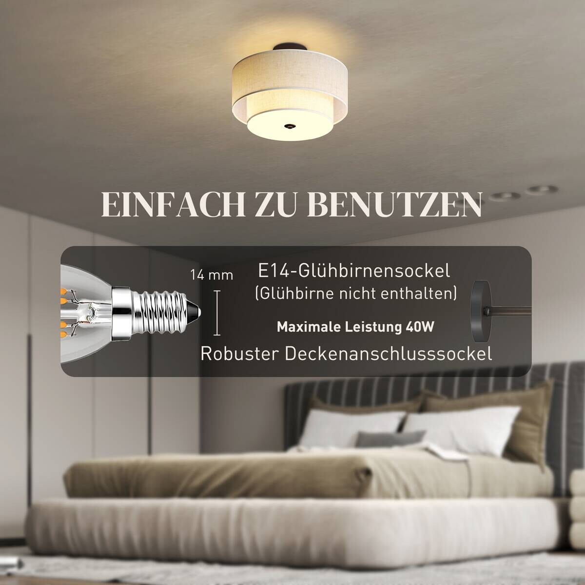 HOMCOM Deckenleuchte creme Metall Stoff B/H/L: ca. 40x26x40 cm E14 3 Brennstellen