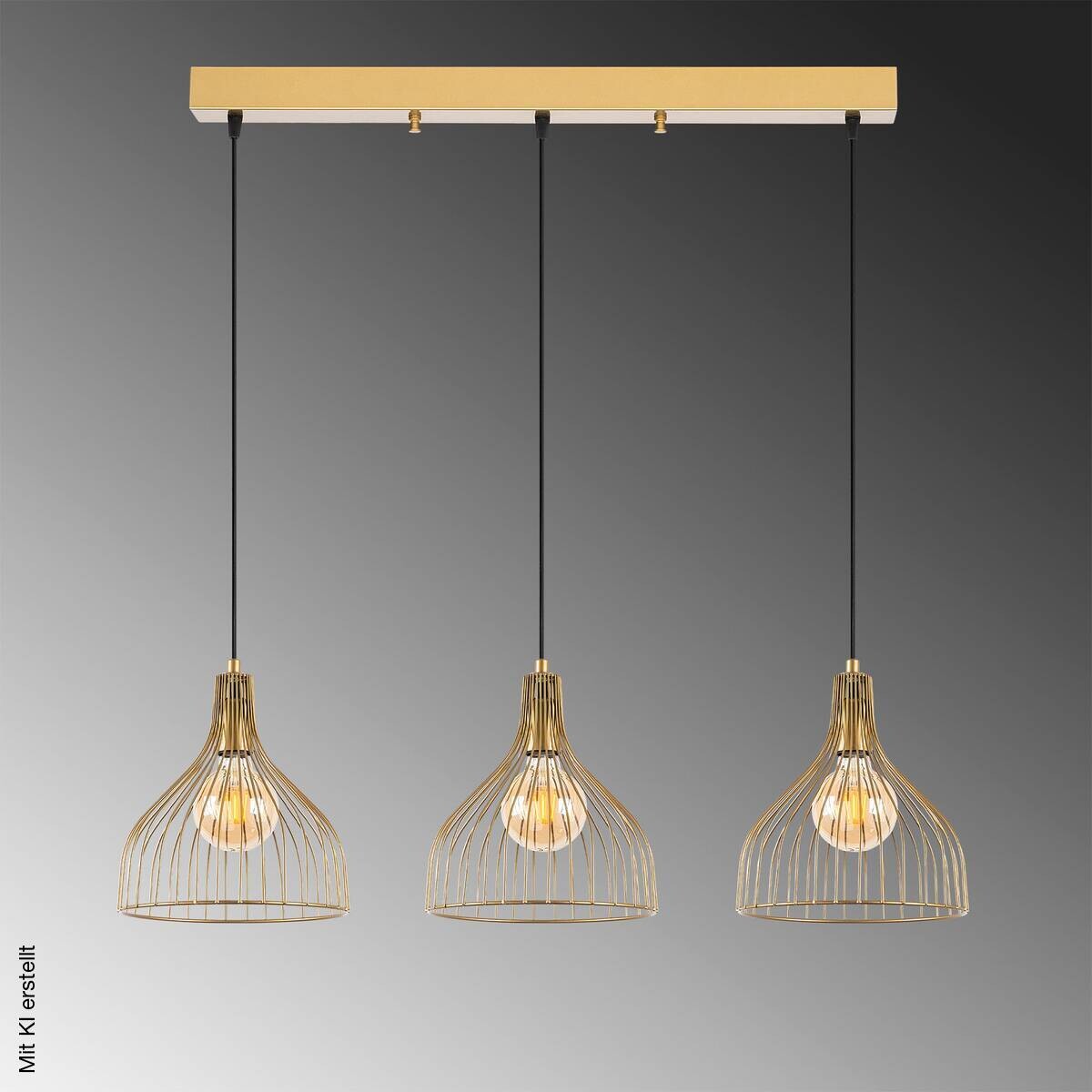 Opviq Pendelleuchte Cafu-11566-1 gold B/H/T/L: ca. 25x121x25x94 cm E27 3 Brennstellen