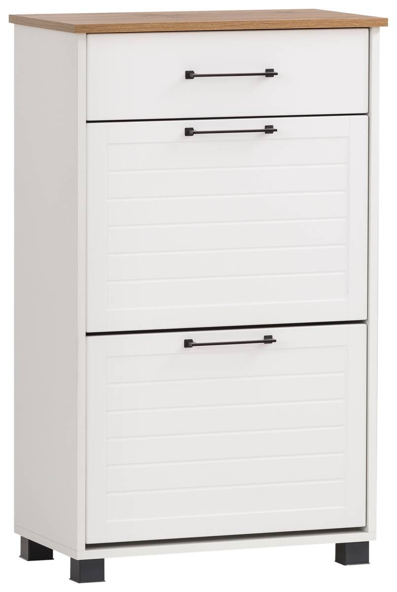 Schuhschrank Jelda weiß matt Eiche Landhaus Nachbildung B/H/T: ca. 62x102x34,1 cm