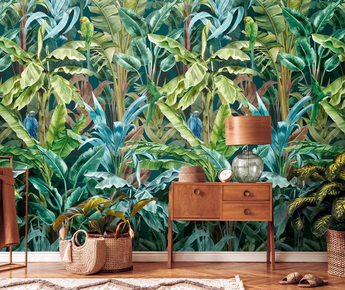 Livingwalls Fototapete Tropical Flair blau braun grün B/L: ca. 280x159 cm