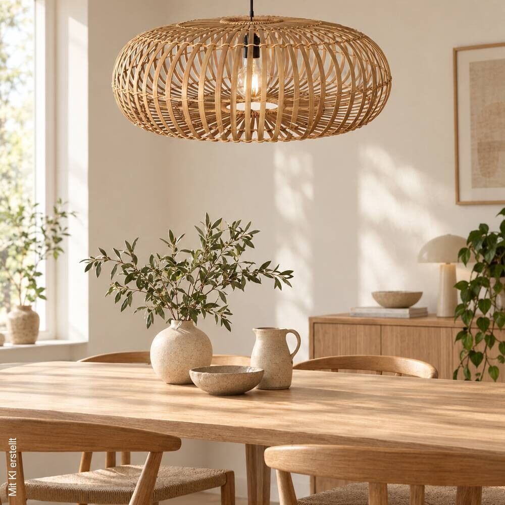 POCOline Pendelleuchte Frieda natur Bambus Metall H/L/D: ca. 120x22,5x70 cm E27 1 Brennstellen