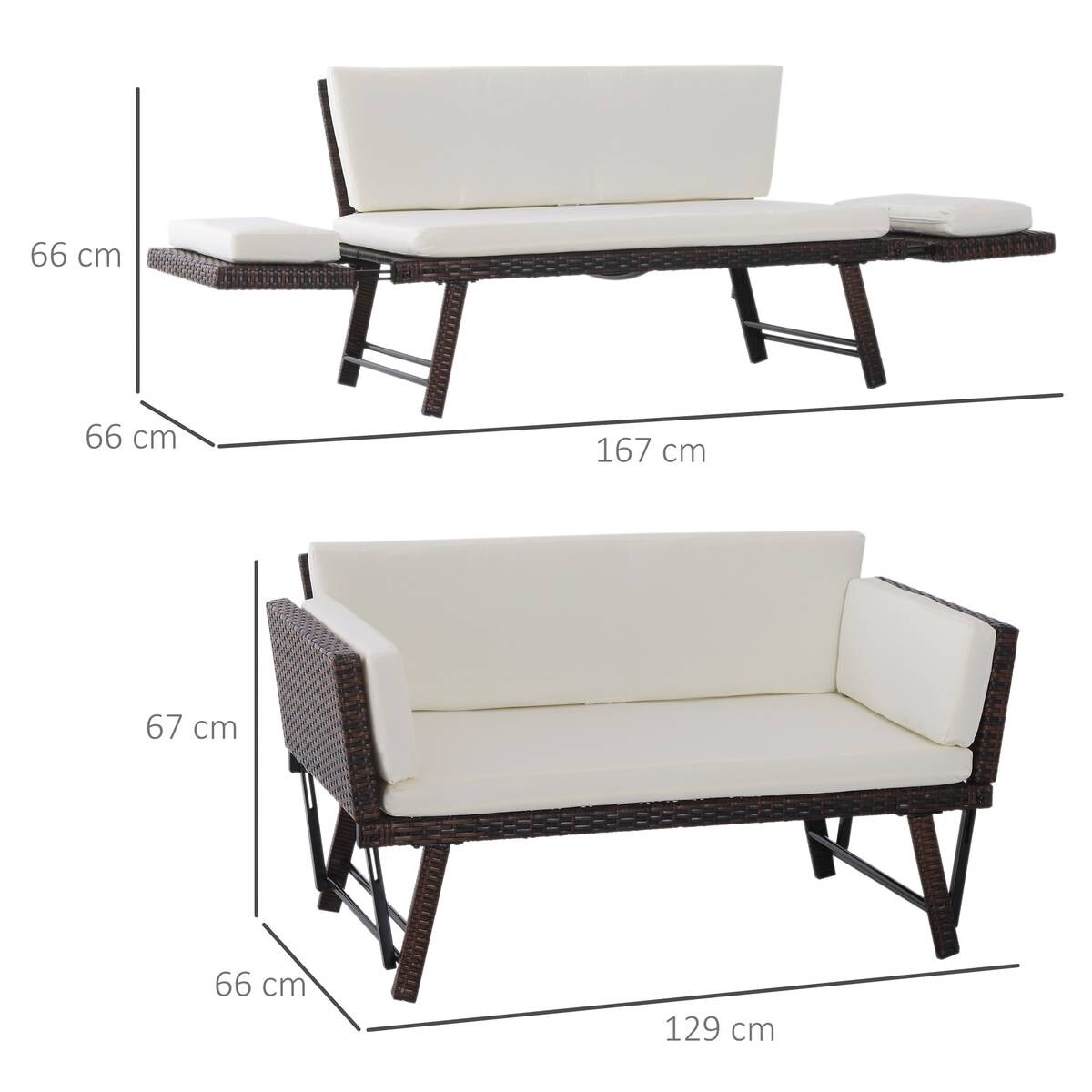 Outsunny Gartensofa braun Stahl B/H/L: ca. 66x67x129 cm