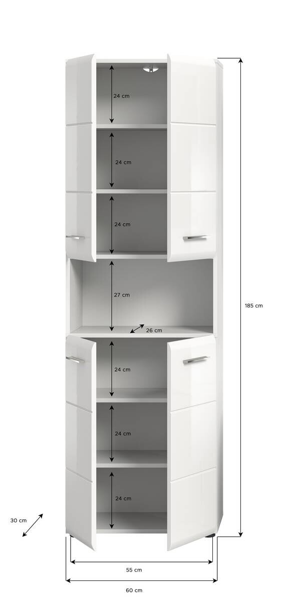Badhochschrank ICE weiß weiß Hochglanz B/H/T: ca. 60x185x30 cm