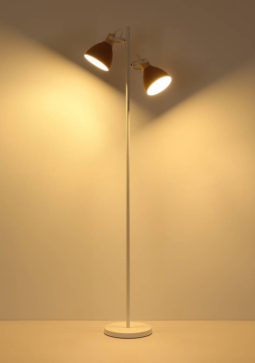 GLOBO Stehlampe braun weiß Metall Holz B/H/L: ca. 25x158,5x32,5 cm E14 2 Brennstellen