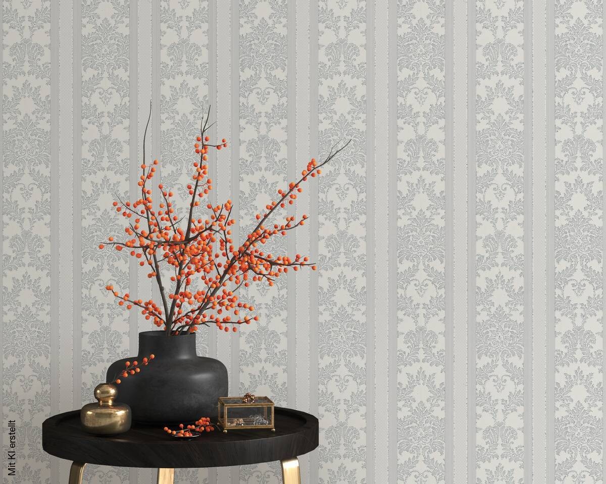 Erismann Vinyltapete Ornament Streifen grau B/L: ca. 53x1005 cm