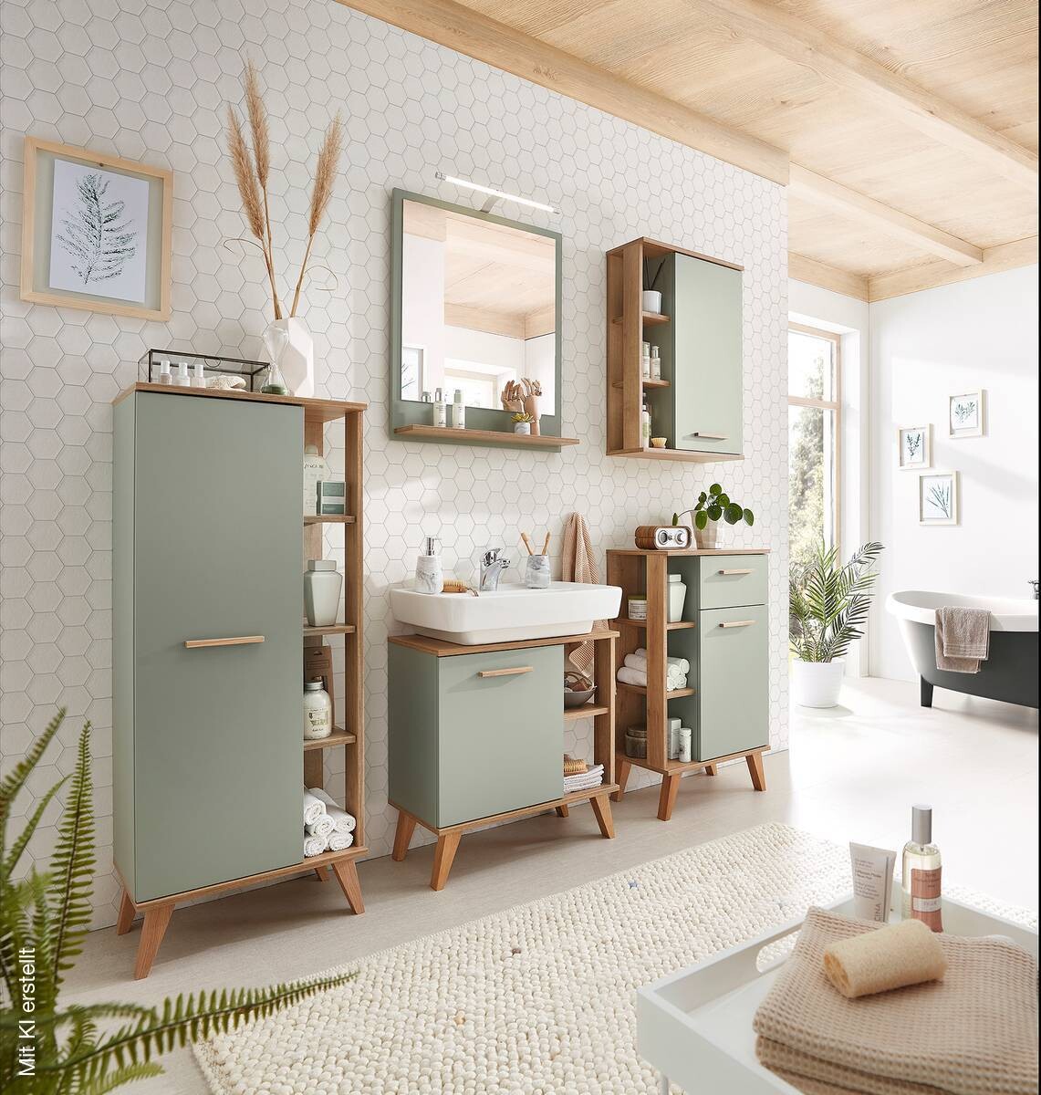 Badezimmer-Set Quickset 963 salbei Nachbildung Eiche Riviera Nachbildung B/H/T: ca. 161,5x200x33 cm