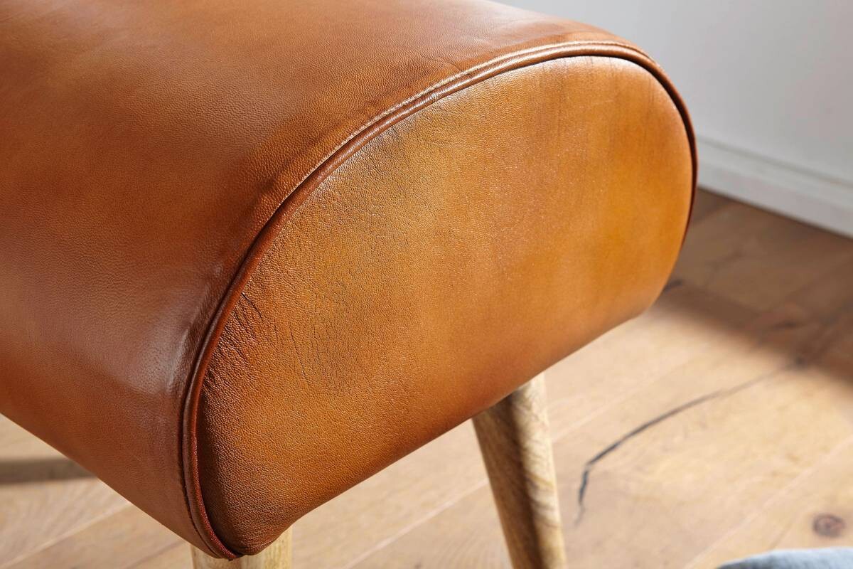 Wohnling Sitzhocker braun natur Leder Echtholz B/H/T: ca. 45x53x40 cm