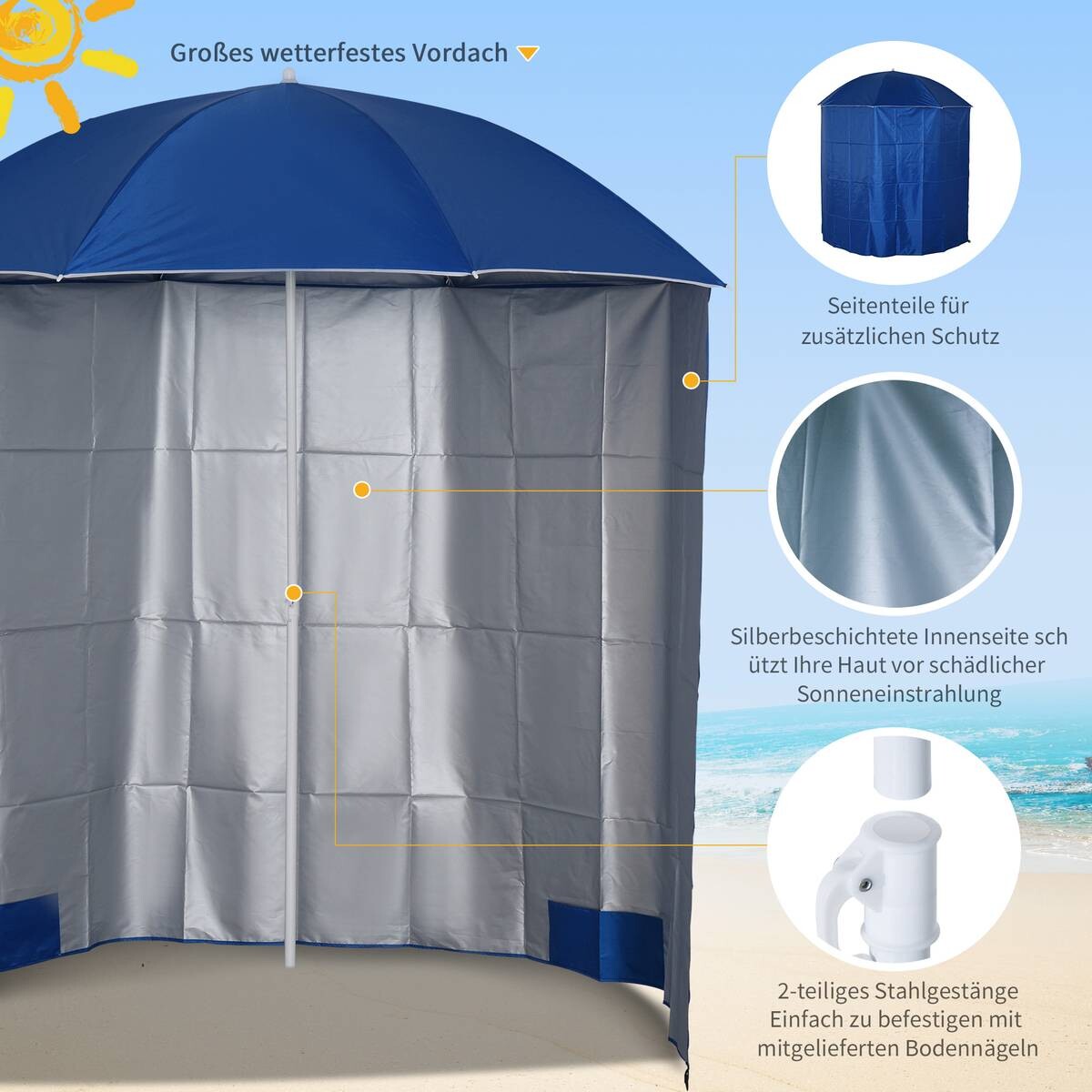 Outsunny Sonnenschirm blau Metall D: ca. 220 cm