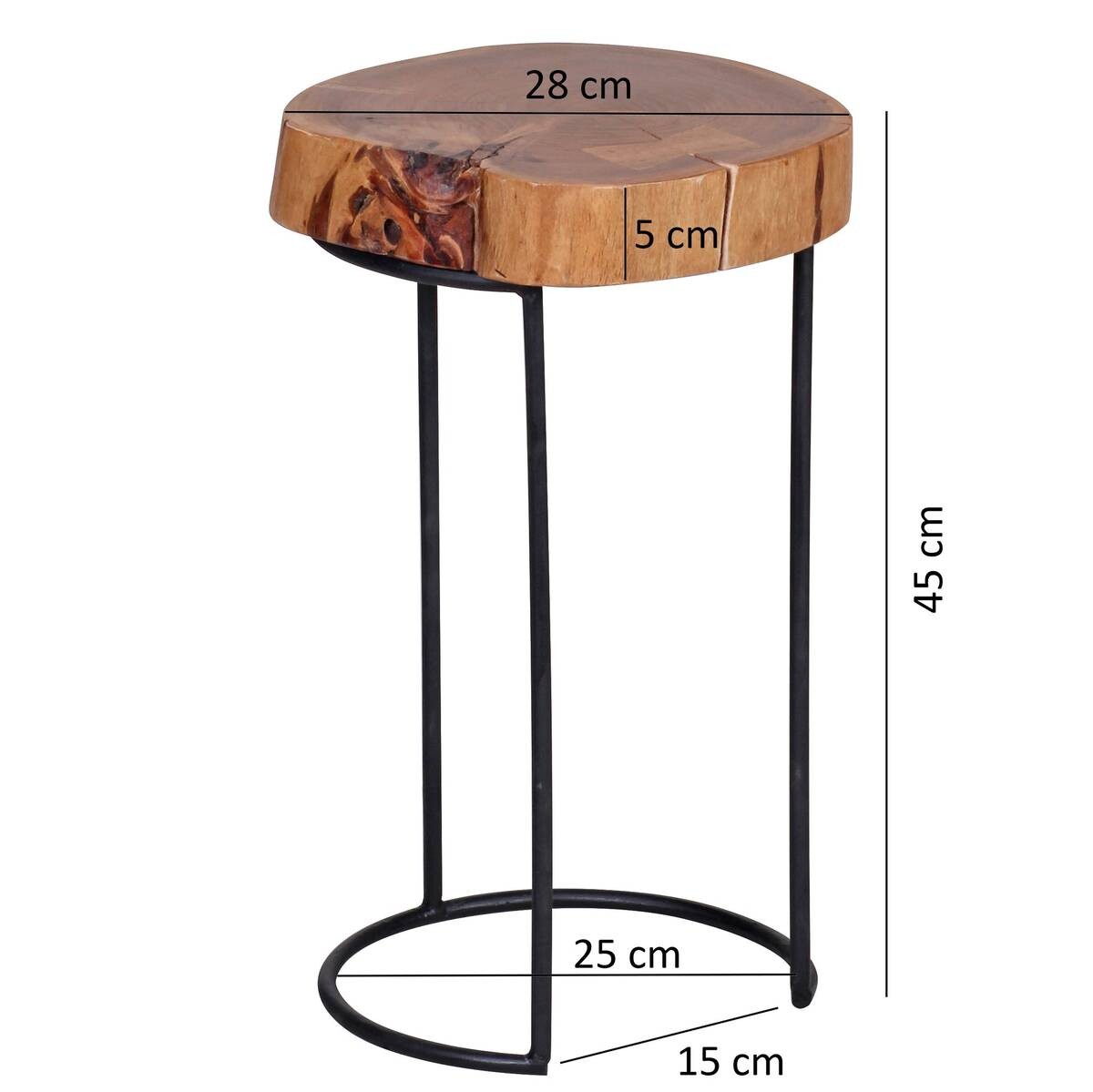 Beistelltisch natur schwarz Akazie Metall B/H/T: ca. 28x45x28 cm