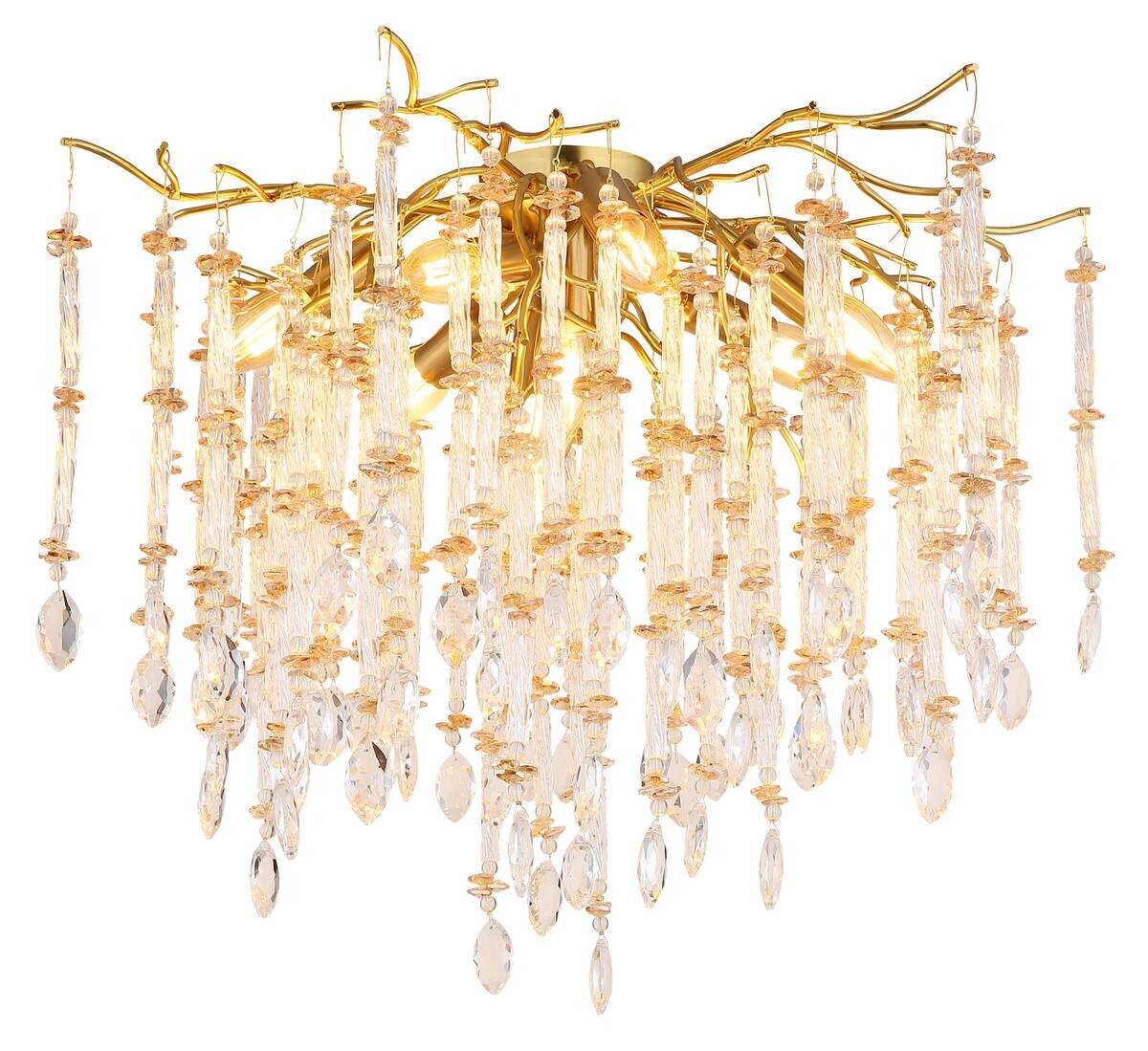 GLOBO Deckenleuchte klar amber gold Metall Glas H/D: ca. 48x60 cm E14 8 Brennstellen