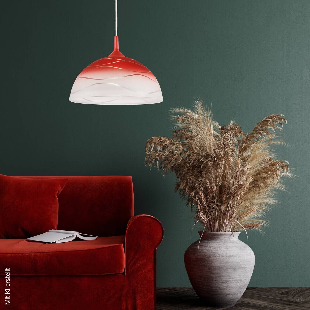 Lamkur Hängeleuchte rot Glas B/H/L: ca. 31x17x31 cm E27 1 Brennstellen