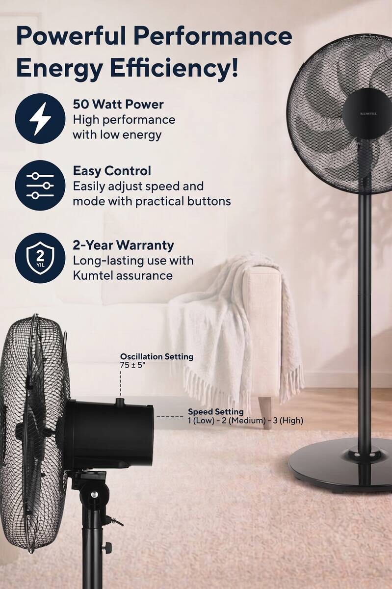 Opviq - Kumtel Standventilator schwarz Kunststoff B/H/L: ca. 45x130x40 cm