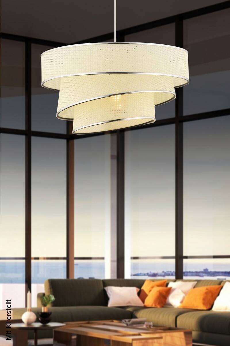 Opviq Pendelleuchte Couper weiß silber Baumwolle Metall B/H/L: ca. 40x72x40 cm E27 1 Brennstellen