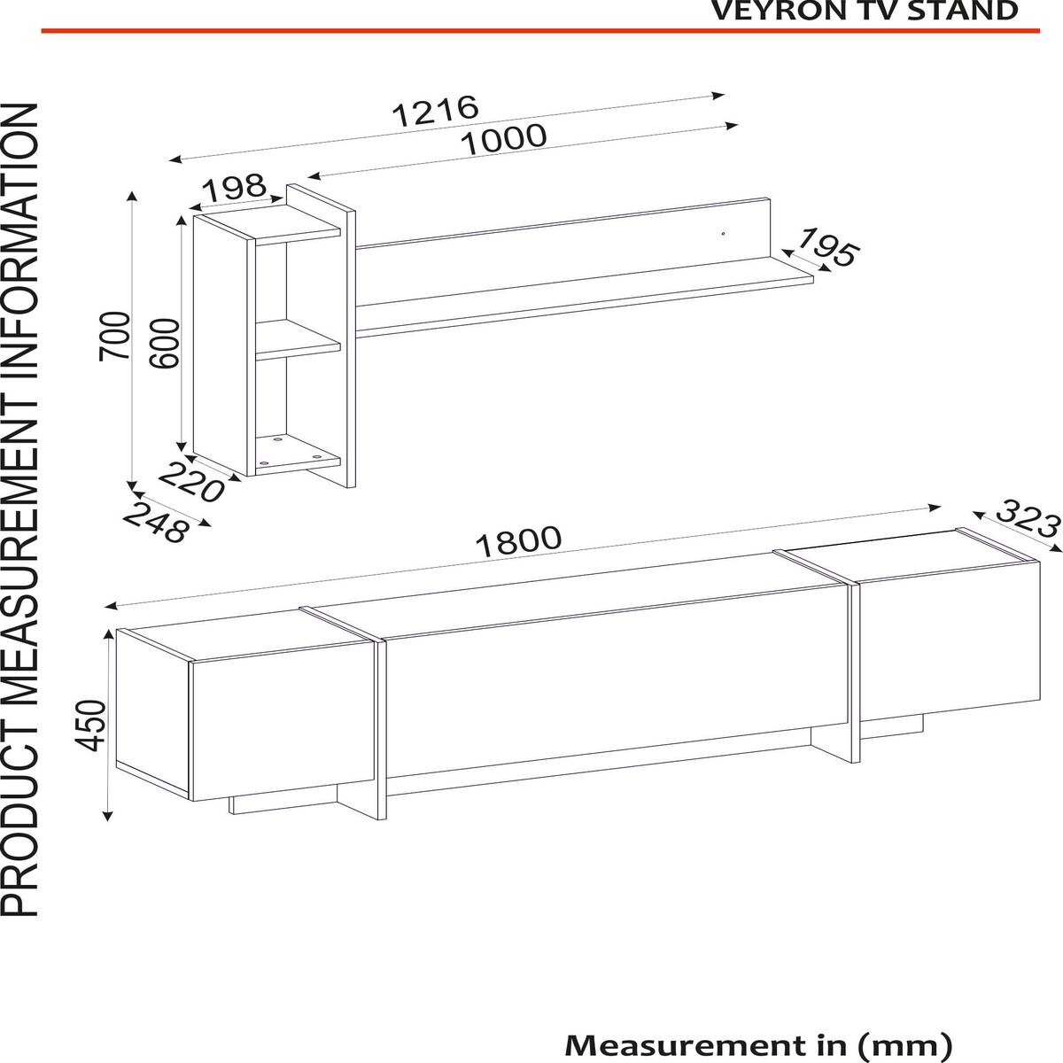 Wohnwand Veyron Rebab dunkel Marmoroptik B/H/T: ca. 180x45x32 cm