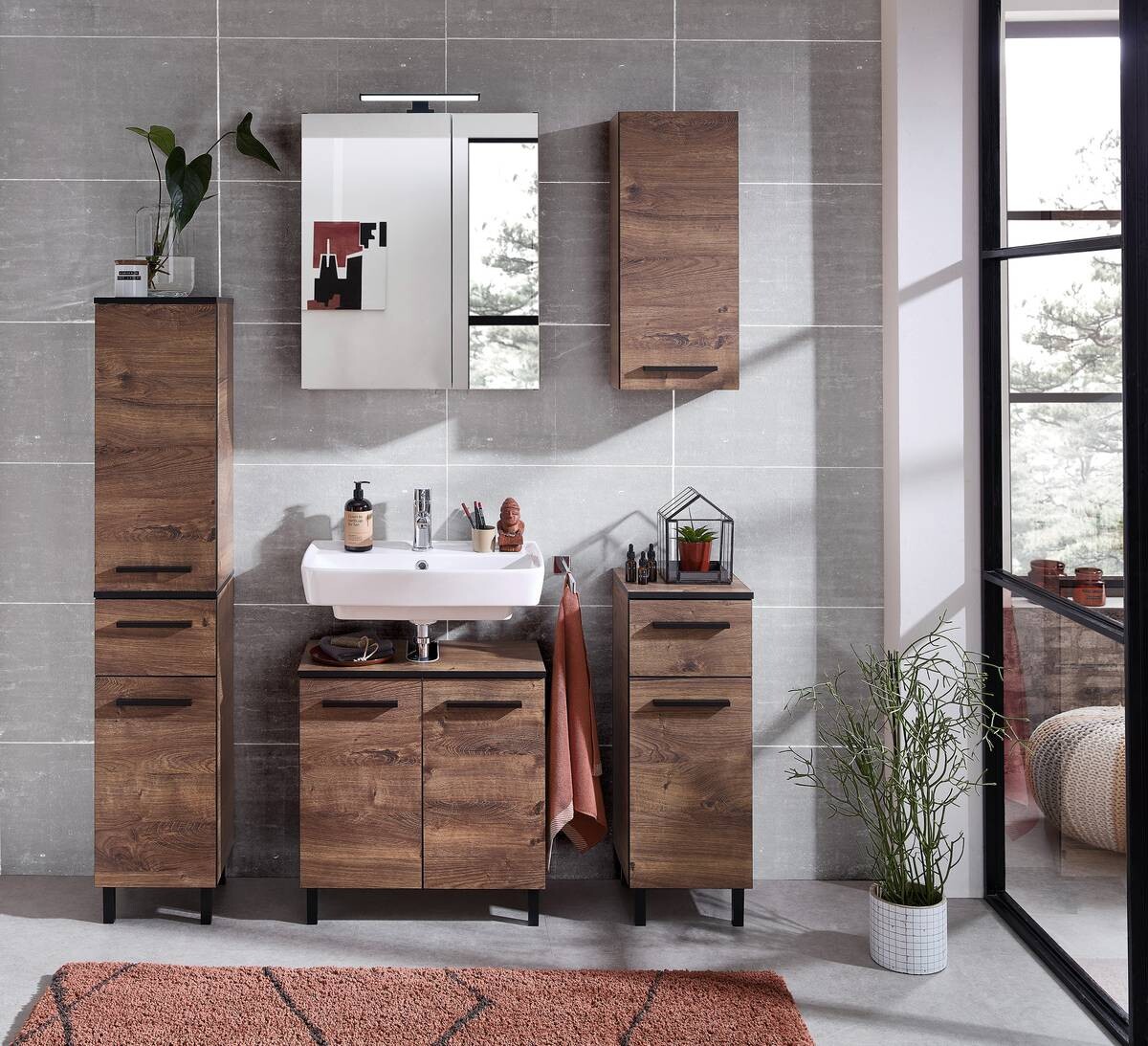 Badezimmer-Set Quickset 374 Eiche Ribeck Nachbildung B/H/T: ca. 120x200x33 cm