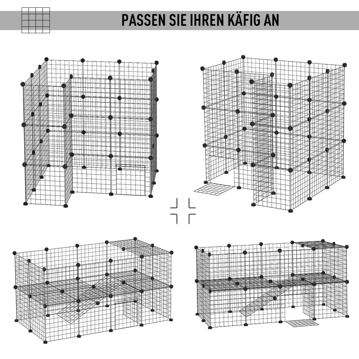 PawHut Laufgitter schwarz Metall B/H/L: ca. 73x73x146 cm