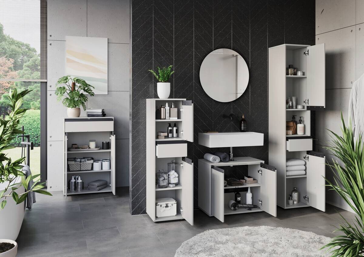 Schrank 2201-186 steingrau B/H/T: ca. 33x121x34 cm