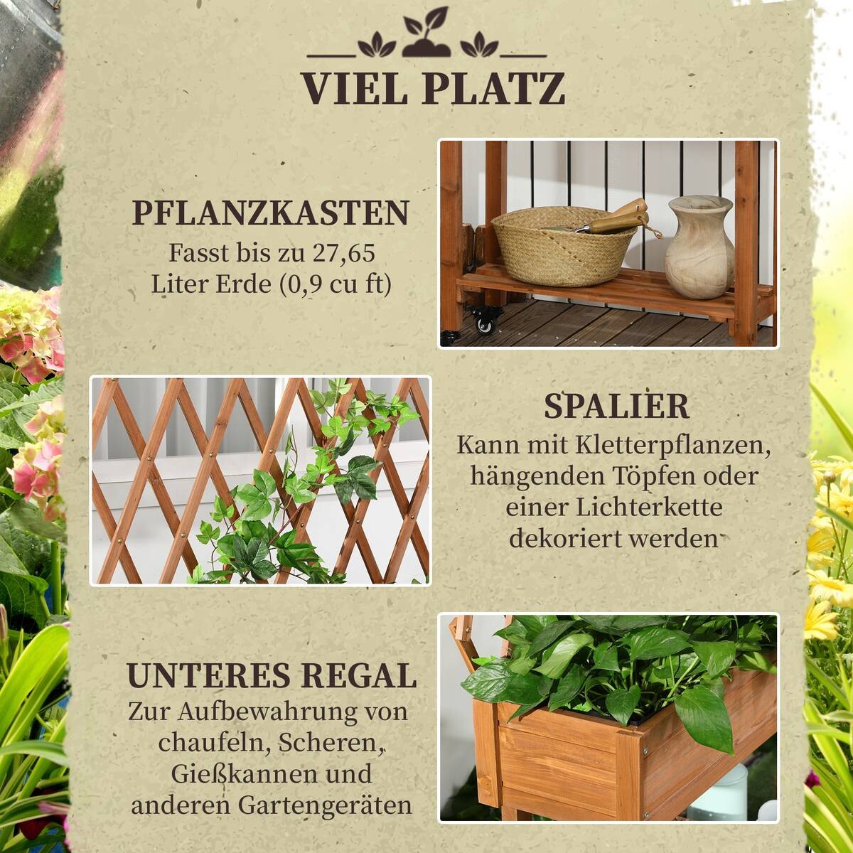 Outsunny Hochbeet braun B/H/L: ca. 29x130x79 cm