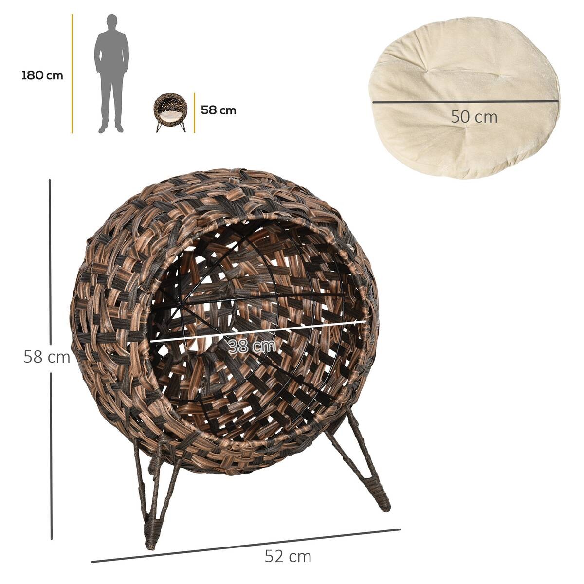 PawHut Katzenhaus braun Rattan B/H/L: ca. 46x58x54 cm
