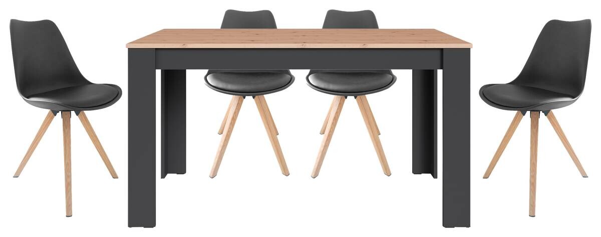 Tischgruppe KIRA anthrazit Eiche schwarz B/H/T: ca. 140x75x80 cm