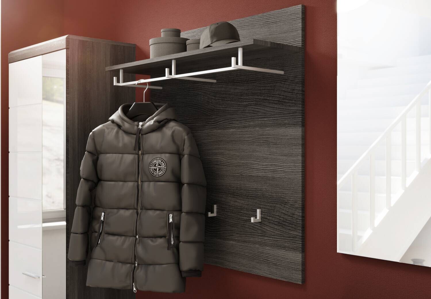Garderobe SCOUT Rauchsilber Nachbildung weiß Hochglanz B/H/T: ca. 272x197x40 cm