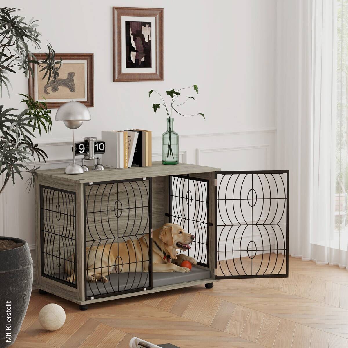 PawHut Hundekäfig grau Spanplatte B/H/L: ca. 60x73,5x100 cm