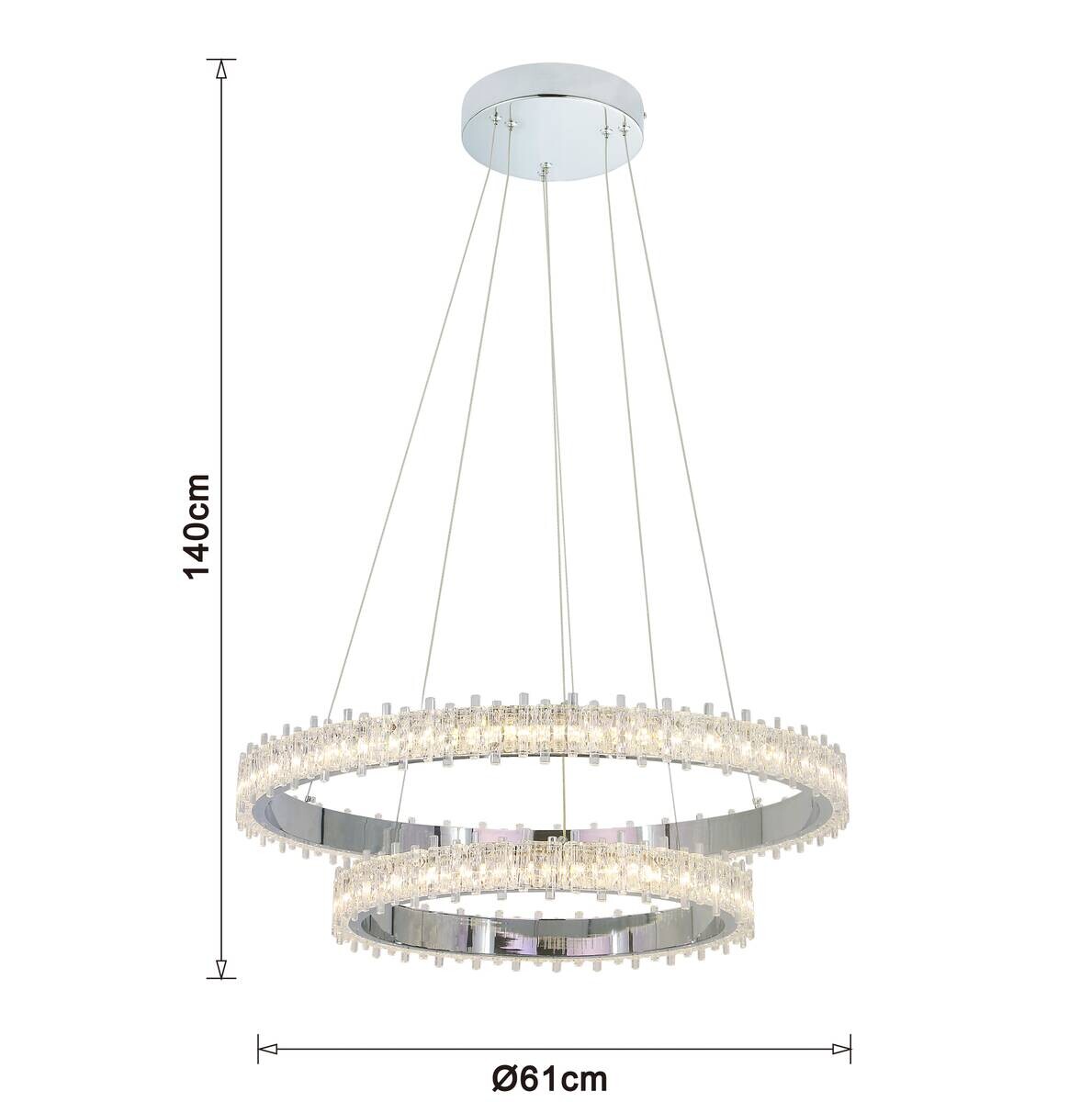 POCOline LED-Pendelleuchte Aurora Chrom Metall Acryl B/H/L: ca. 61x140x61 cm