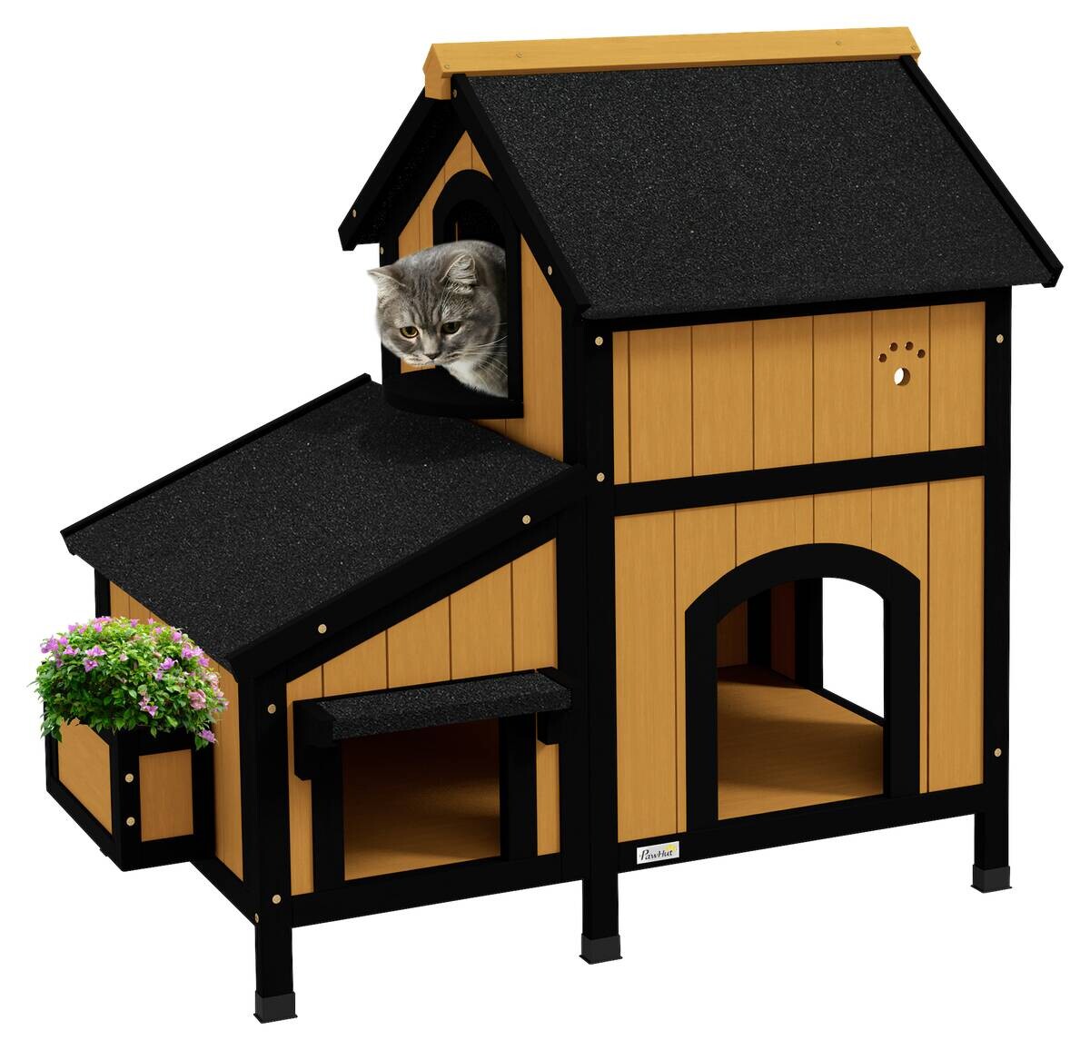 PawHut Katzen-Zubehör gelb Holz B/H/L: ca. 65x96x85,5 cm