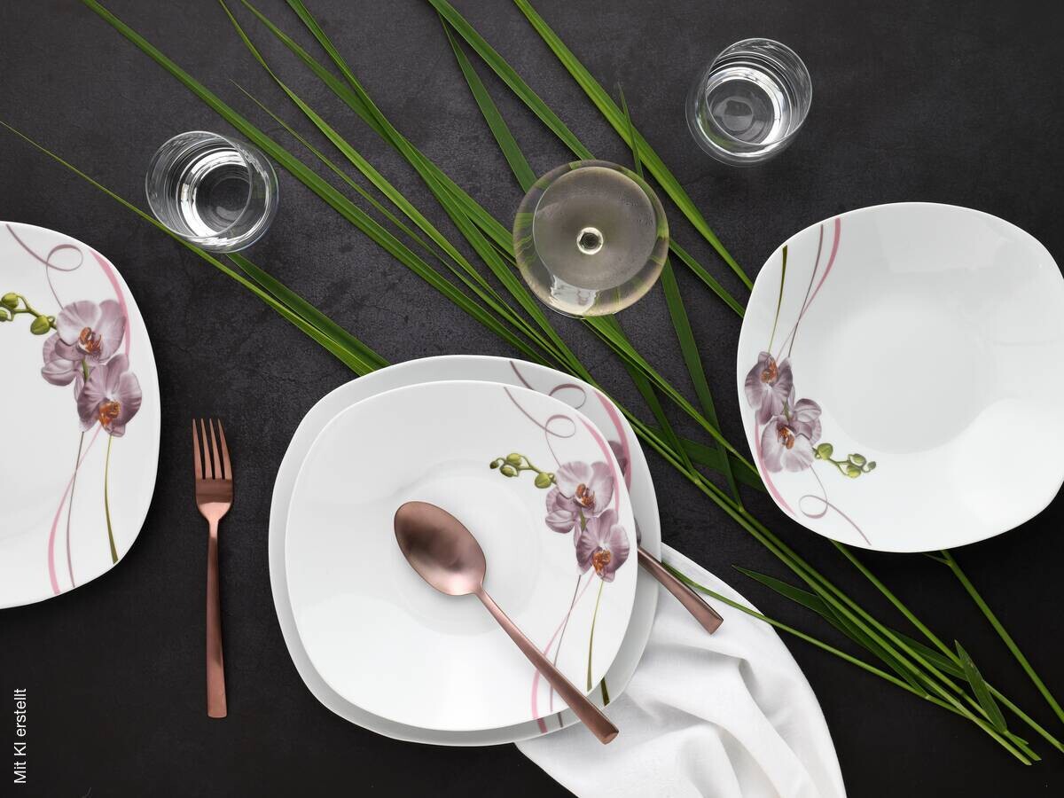 CreaTable Kombiservice Square Orchidee weiß Porzellan 62 tlg.