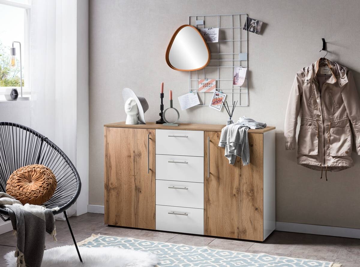 Kommode Jonna Eiche Landhaus Nachbildung weiß B/H/T: ca. 130x84x41 cm