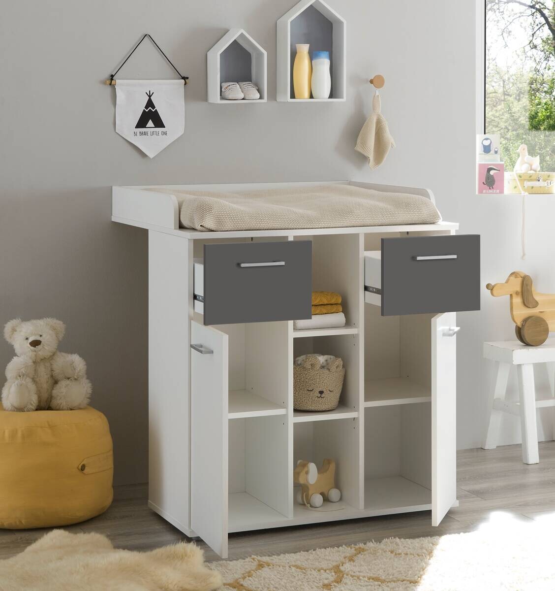 Wickelkommode Alex weiß Graphit B/H/T: ca. 89x101x78 cm