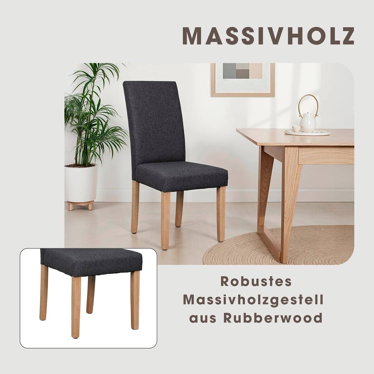 Stuhl ELIAS, 2er-Set dunkelgrau natur Stoff B/H/T: ca. 47x99,5x60 cm