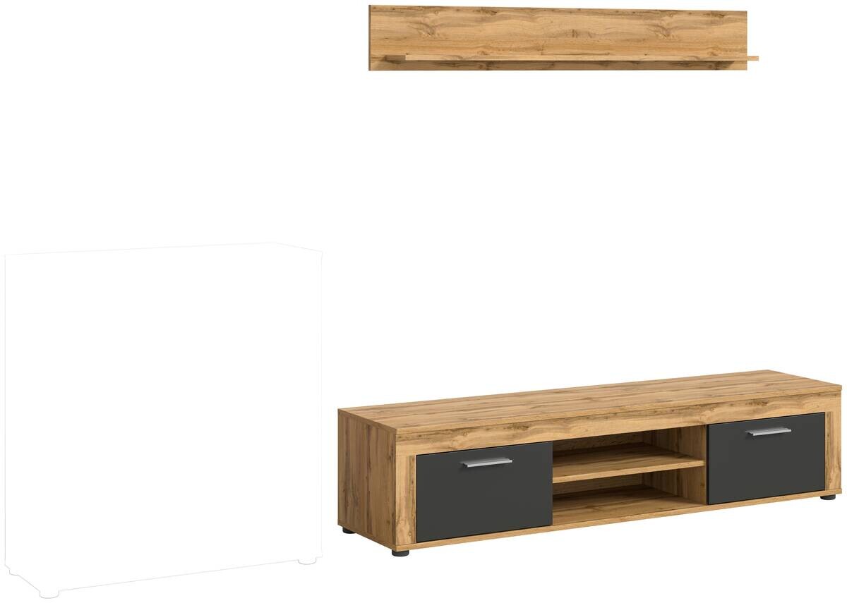 Wohnwand Jam Eiche Wotan Nachbildung grau B/H/T: ca. 255x159x35 cm