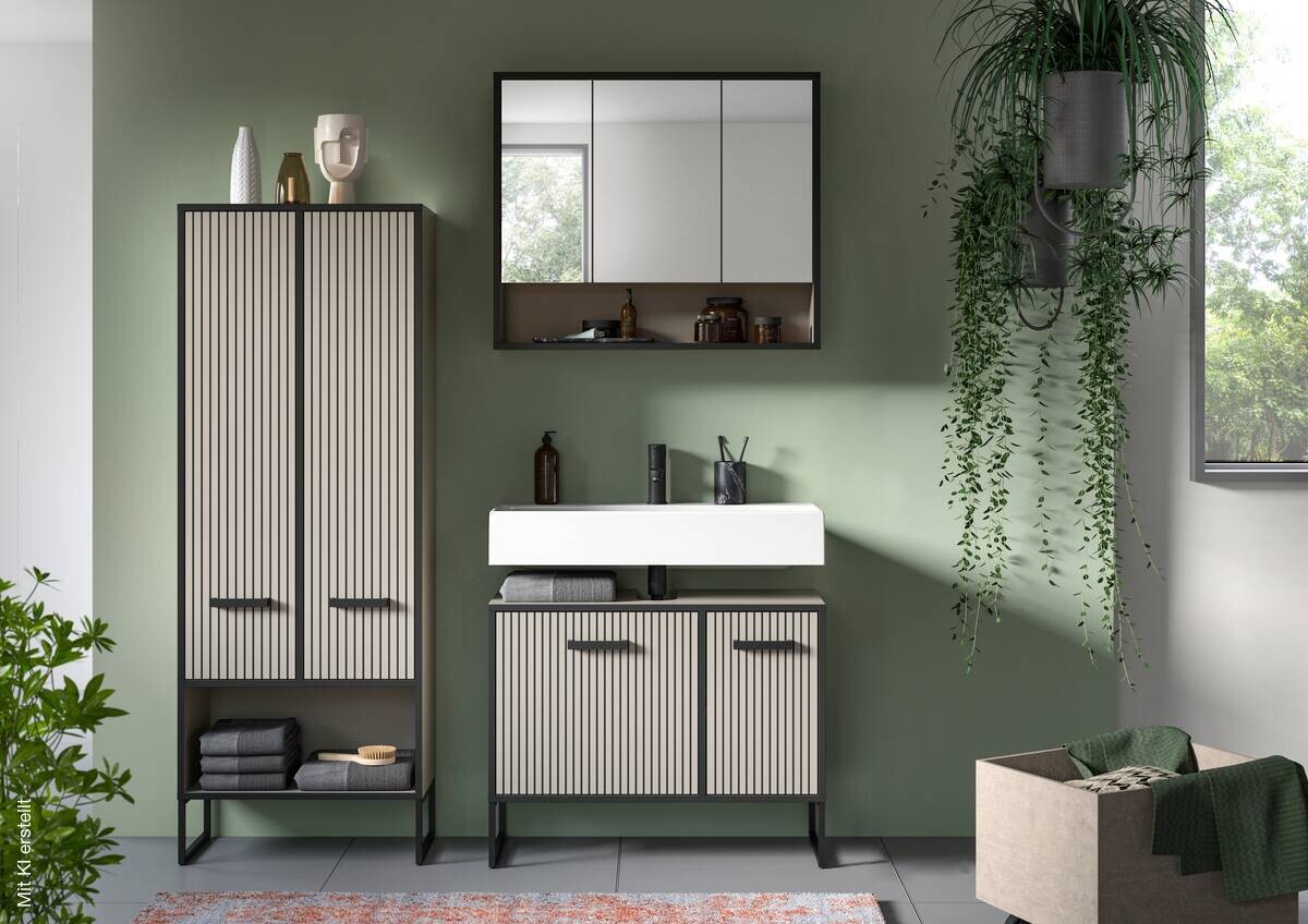 Badezimmer-Set BAGNO schwarz Kaschmirgrau Nachbildung B/H/T: ca. 154x192x36 cm