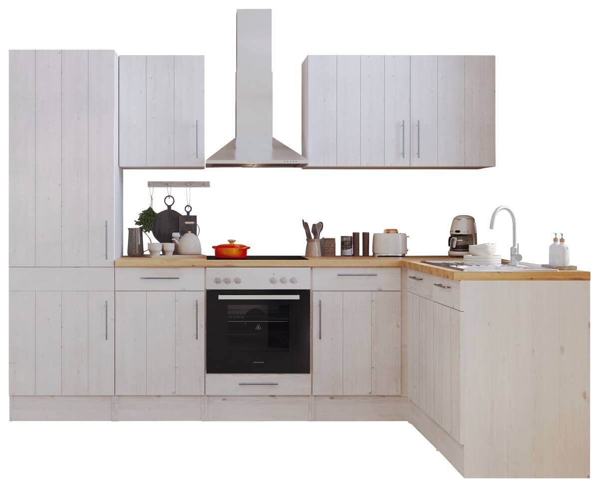 Respekta Winkelküche BERPL280LHWC weiß Lärche Nachbildung B/H/T: ca. 280x211x172 cm