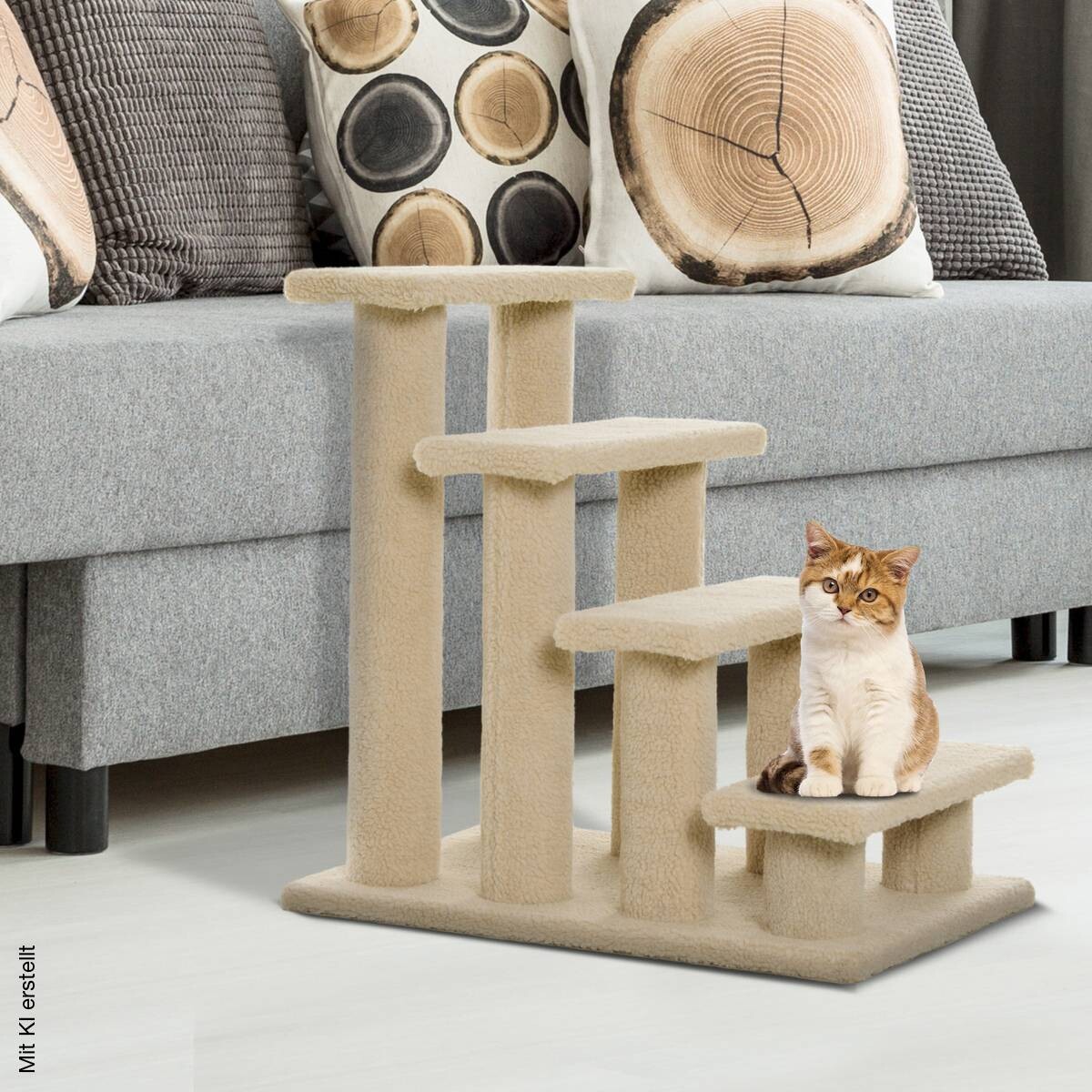 PawHut Katzentreppe hellbraun Spanplatte B/H/L: ca. 43x60x64 cm