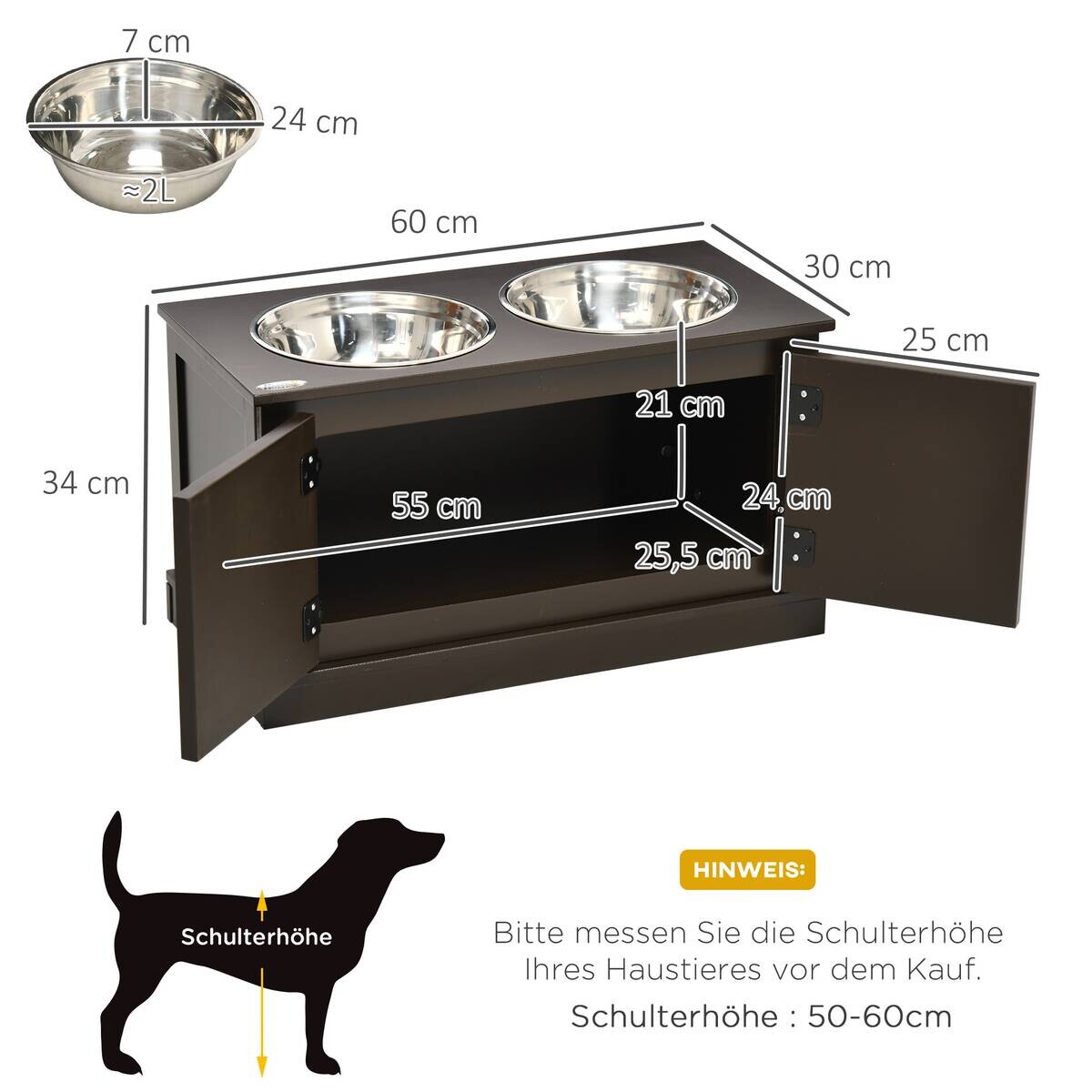 PawHut Hundenapf kaffee MDF B/H/L: ca. 30x34x60 cm