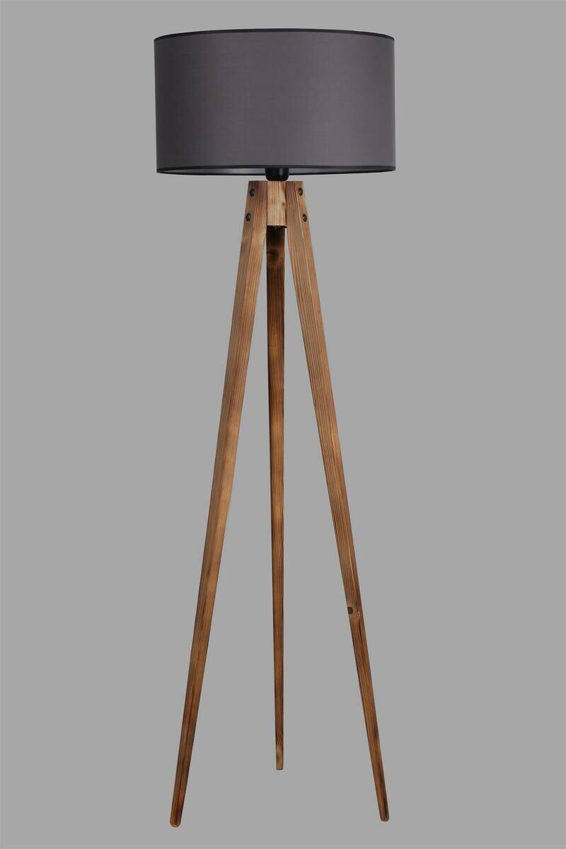 Opviq Stehlampe braun grau Holz Stoff B/H/L: ca. 45x153x45 cm E27 1 Brennstellen