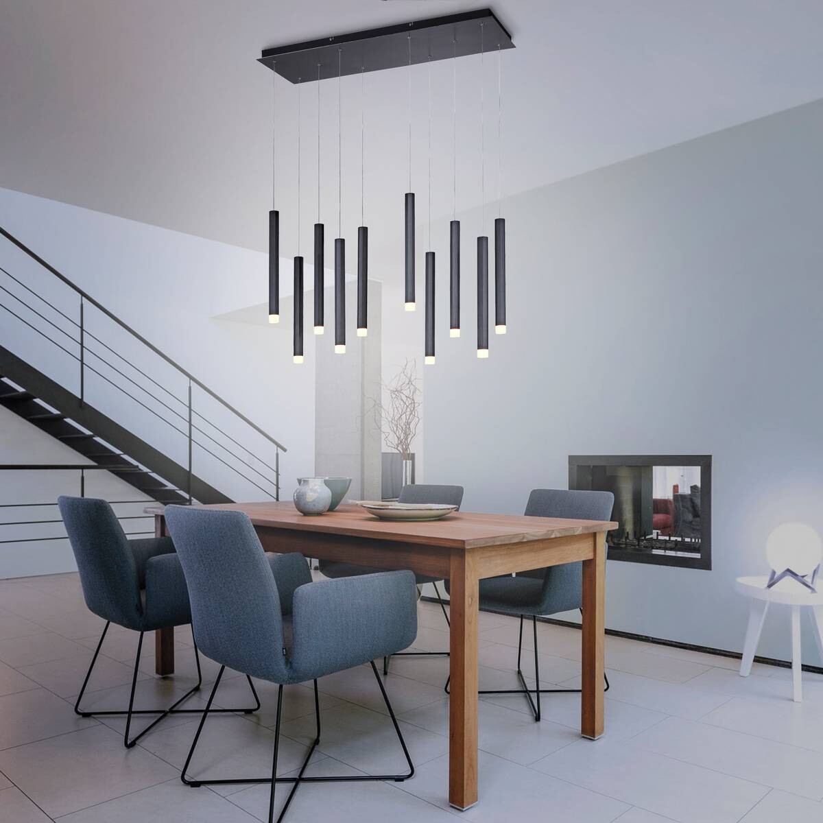 Just Light LED-Pendelleuchte BRUNO 15206-18 schwarz Aluminium Eisen B/H/T: ca. 89x120x30 cm 10 Brennstellen