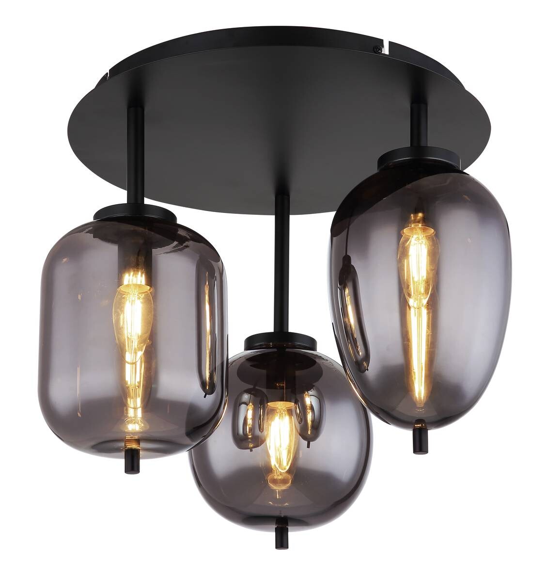 GLOBO Deckenleuchte Blacky mattschwarz Metall Rauchglas H/D: ca. 36x46 cm E14 3 Brennstellen