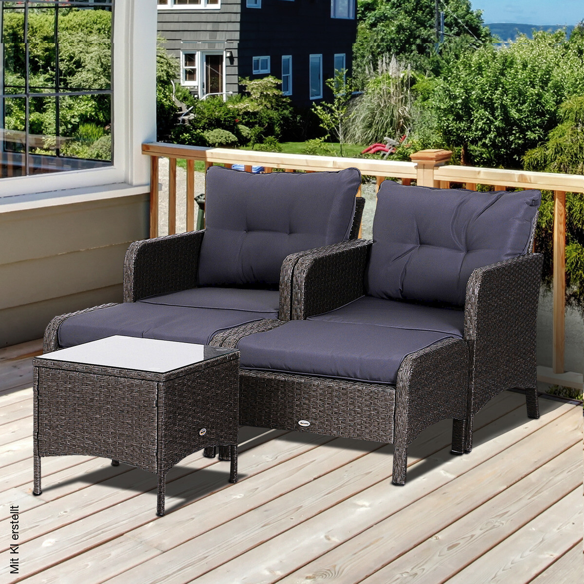 Outsunny Gartensitzgruppe dunkelgrau Polyrattan
