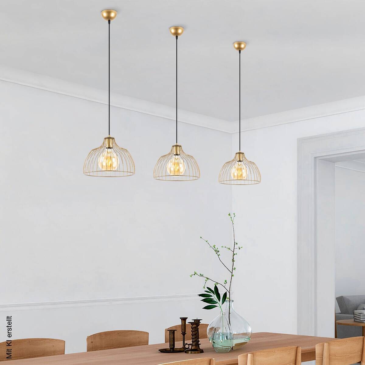 Pendelleuchte gold Metall B/H/L/D: ca. 28x126x28x28 cm E27 1 Brennstellen