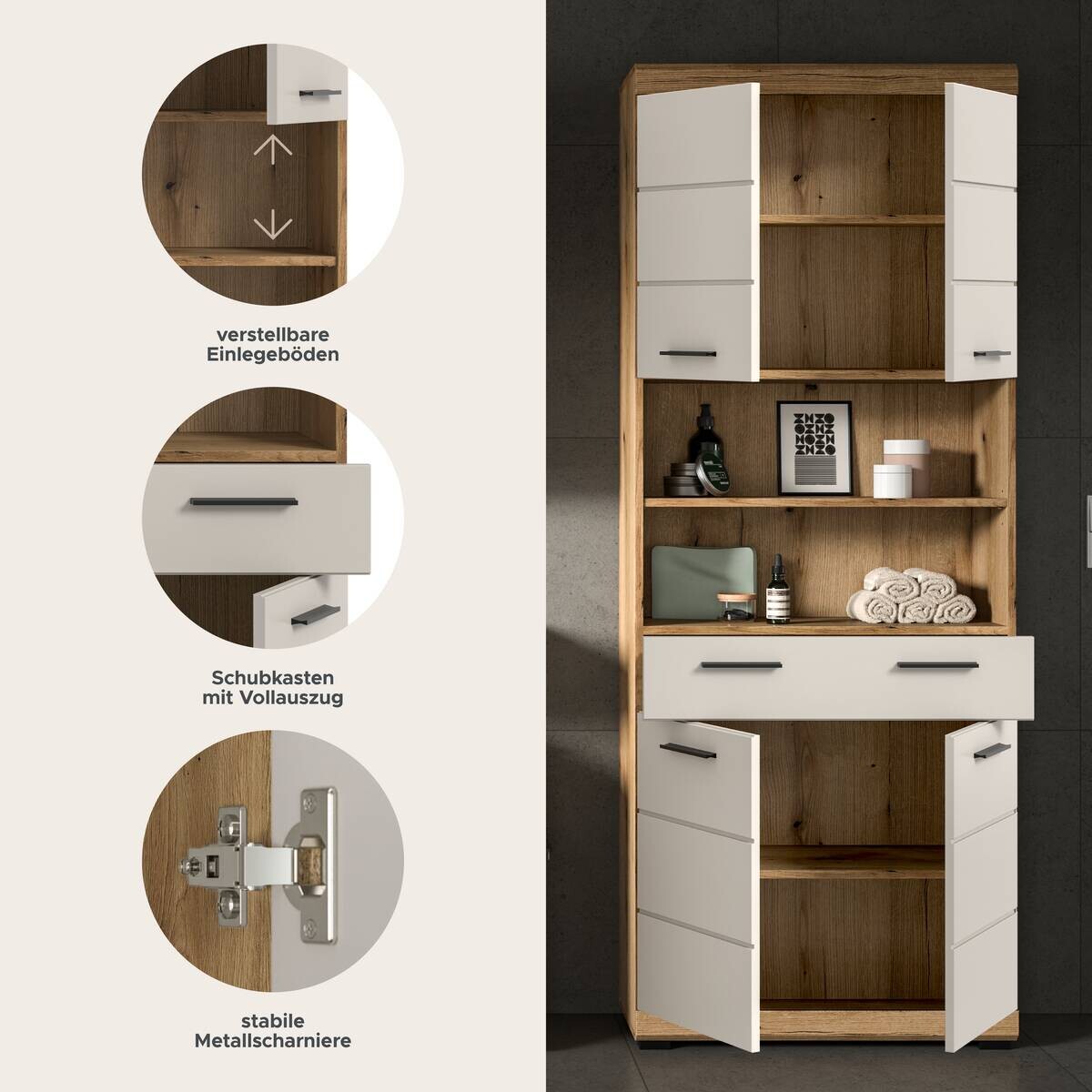 Badhochschrank Scout Evoke Oak Nachbildung Kaschmirgrau Nachbildung B/H/T: ca. 74x191x31 cm