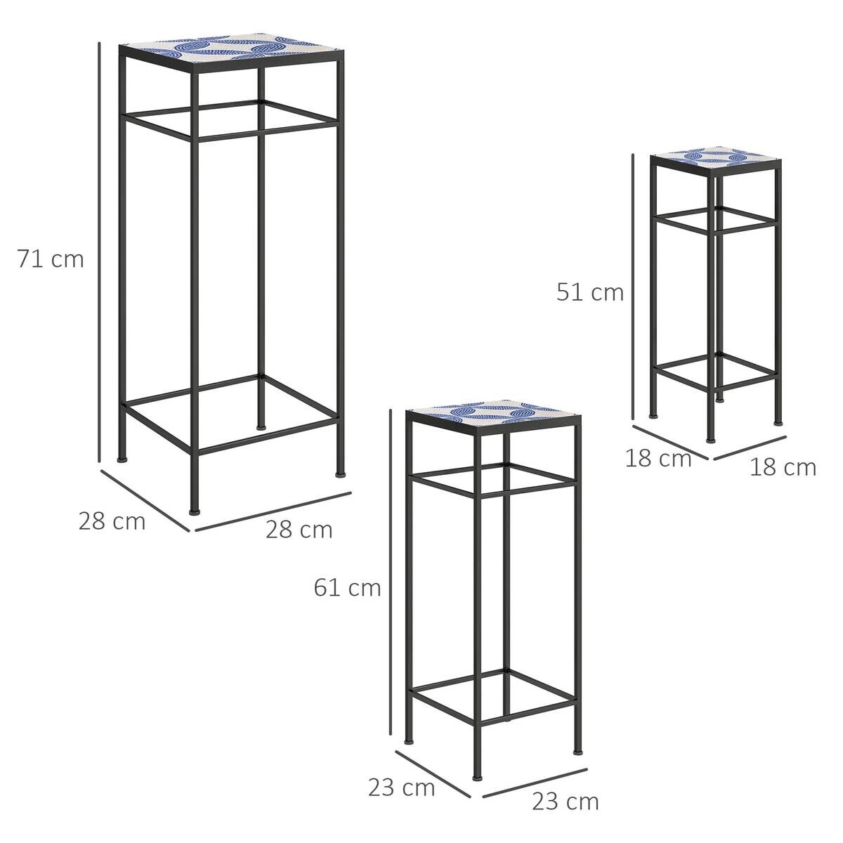 Outsunny Pflanzenständer 3er Set blau Metall B/H/L: ca. 28x71x28 cm