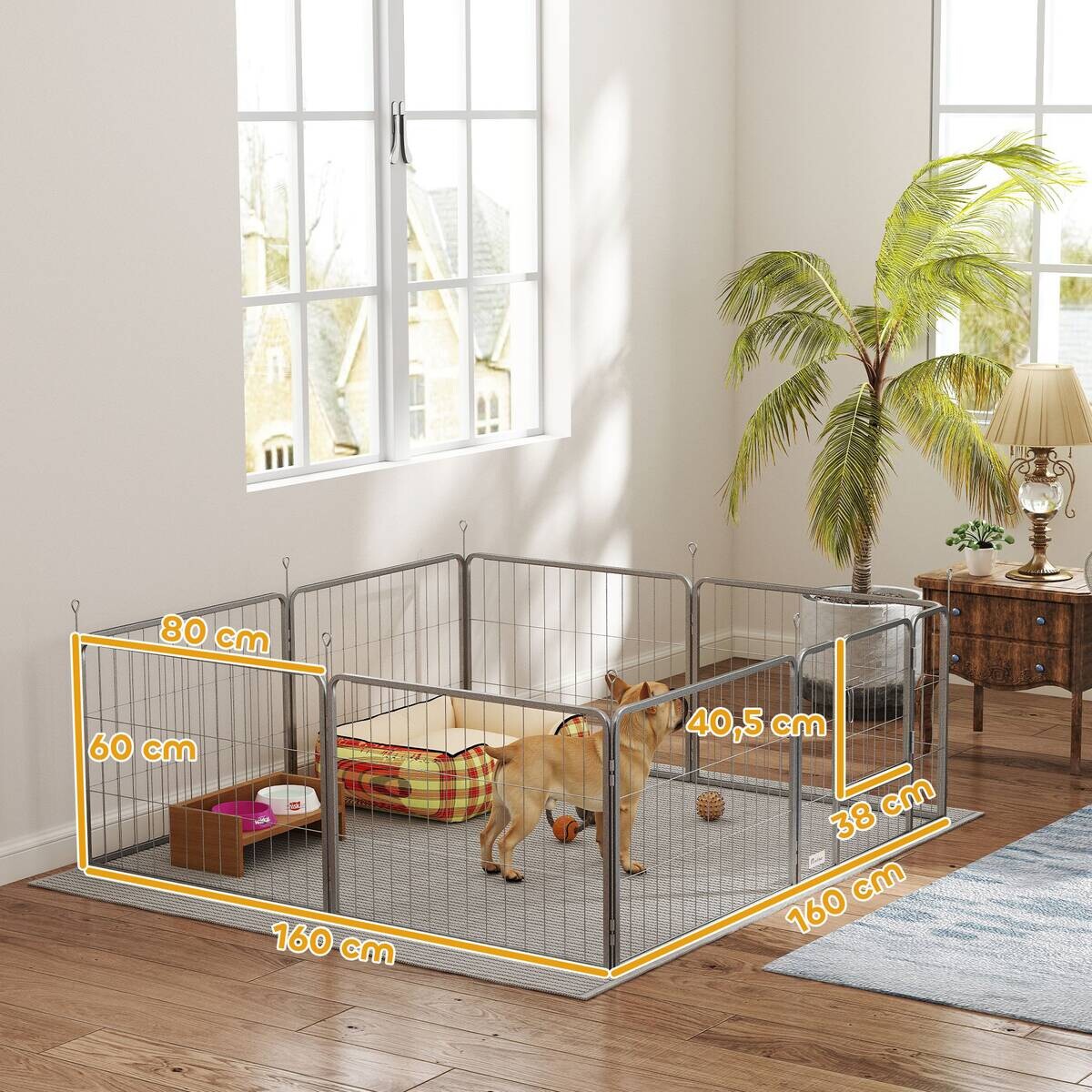 PawHut Welpenauslauf silber Stahl B/H/L: ca. 160x60x160 cm